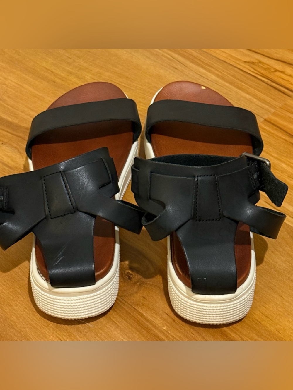 MIA Black and Brown Platform Ankle-Strap Sandals - Picture 3 of 7
